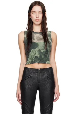 Alexander Wang Green Crystal Hotfix Cloud-Print Tank Top