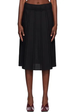 Jil Sander Black Pleated Wool Midi Skirt