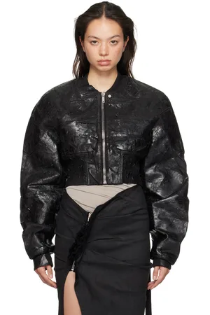 Rick Owens Black Collage Denim Bomber Jacket