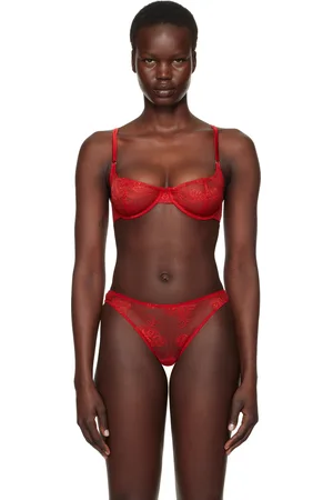 FLEUR DU MAL Red Bouquet Lace Scooped Balconette Bra