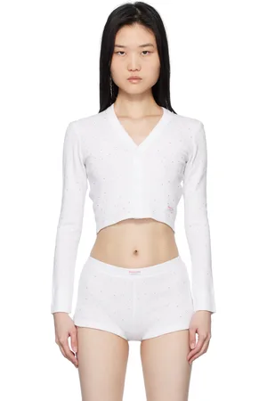 Alexander Wang Crystal Hotfix Long-Sleeve Waffle Cardigan
