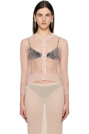 Simone Rocha Pink Cropped Long Sleeve Cardigan
