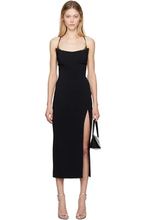 MUGLER Black Metallic Details Midi Dress