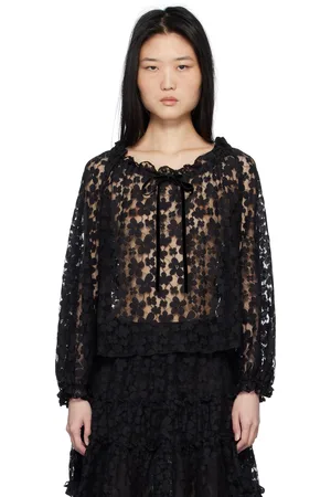 Anna Sui Shadow Blossom Elastic Lace Blouse