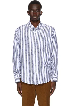 4SDESIGNS White & Navy Candy Striped Paisley BD Shirt