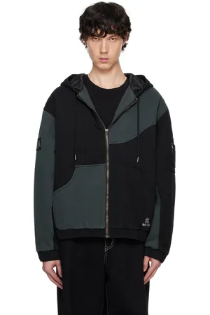 DIME Gray Panel Denim Hooded Bomber Jacket