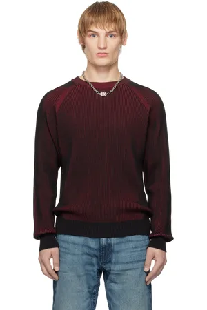 HUGO BOSS Black & Red Cotton Two-Tone Ribbing Sweater