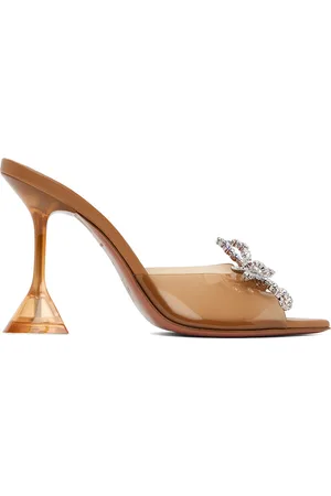 Amina Muaddi Brown Rosie Glass Slipper Heeled Sandals
