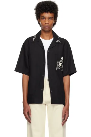 Rohe Black Hand Embroidered Short Sleeve Shirt