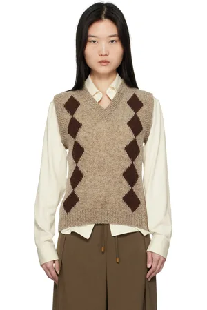 &Daughter Beige & Brown Shetland Argyle Vest