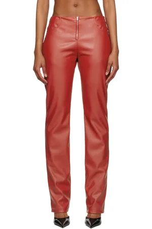 Mowalola Red Exposed Zip Faux-Leather Trousers