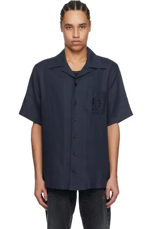 Dolce & Gabbana Navy Logo Embroidery Linen Shirt
