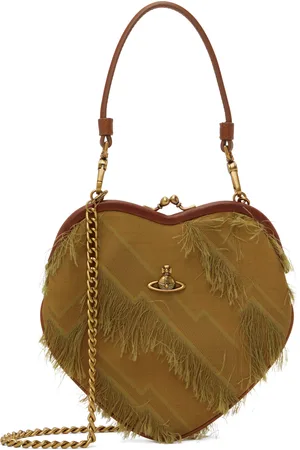 Vivienne Westwood Khaki & Brown Fringes Fil Coupé Belle Heart Frame Bag