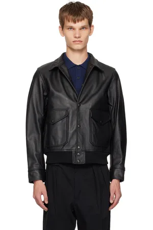 Beams Black Military Leather Bomber Jacket