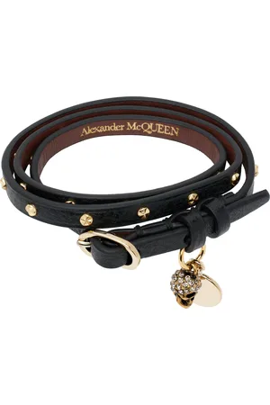 Alexander McQueen Black Hammered Studs Double-Wrap Bracelet