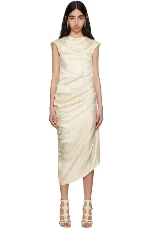 Alexander McQueen Off-White Asymmetric Draped Midi Dress