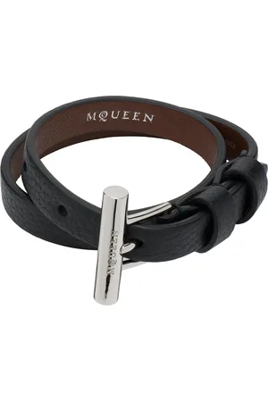 Alexander McQueen Black T-Bar Double Wrap Bracelet