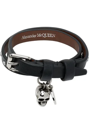 Alexander McQueen Black Hammered Studs Double-Wrap Bracelet