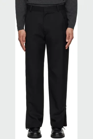 Solid Black Side Zipper Wide Trousers