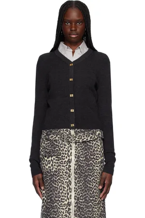 Ganni Black Mini Ribbed Merino Cardigan