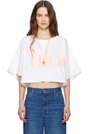 Chloé White Oversized Cropped Logo T-shirt