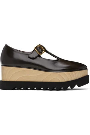 Stella McCartney Brown Sneak-Elyse T-Bar Platform Mary Jane Loafers