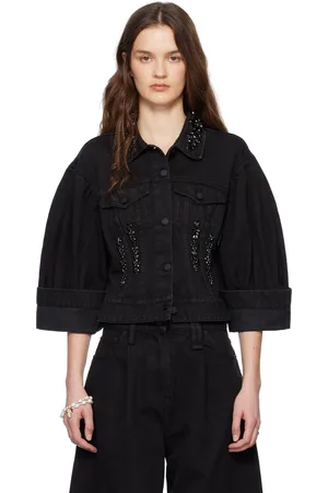 Simone Rocha Black Turbo Embellished Sculpted Denim Jacket