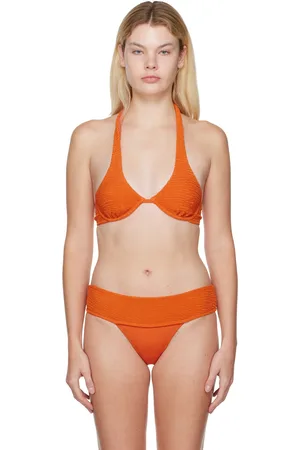FLEUR DU MAL Orange Smocked Bikini Top