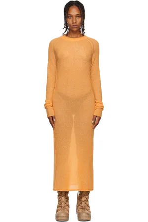 Acne Studios Orange Metallic Thread Maxi Dress