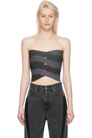DION LEE Gray & Black Reflective Interlocking Weave Bustier