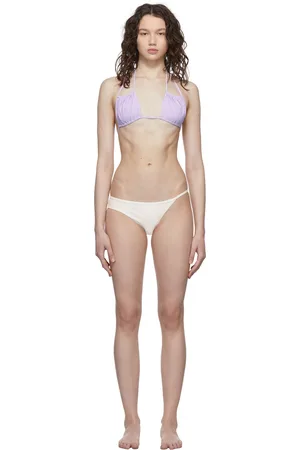 CHRISTOPHER ESBER Purple & White Ruched Double Strap Bikini