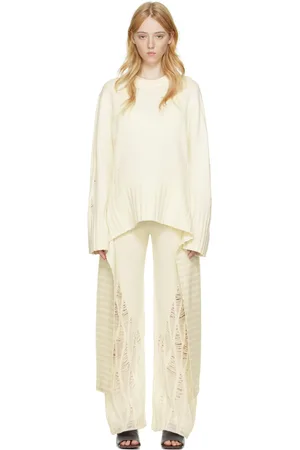 DION LEE White Distressed Cashmere Sweater