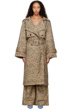 AREA Tan Heart Leopard Trench Coat