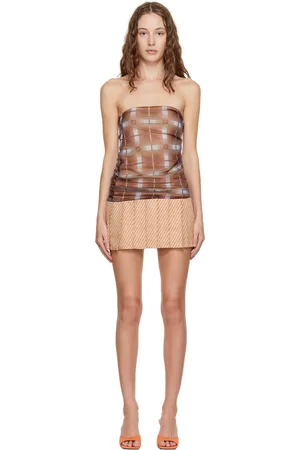 Sultry Virgin Brown Check Strapless Minidress