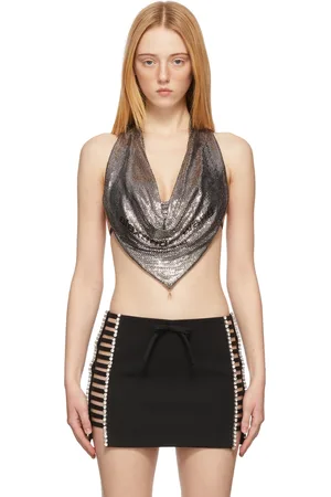 Alexander Wang Silver Cowl Crop Halter Top