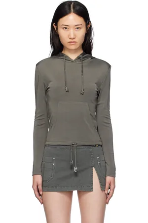 DION LEE Gray Lustrous Shrunken Hoodie