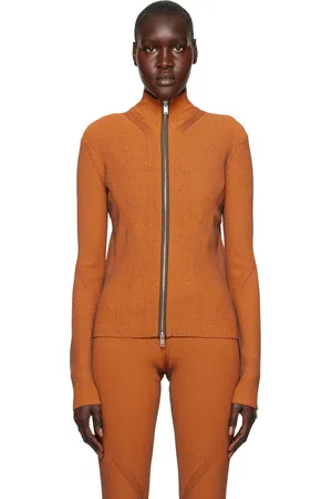 DION LEE Orange Angled Rib Zip-Up Sweater