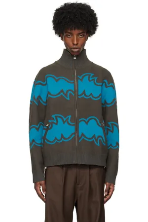 Bluemarble Brown & Blue Zipped Jacquard Jacket