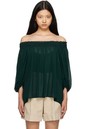 See by Chloé Green Shirred Blouse