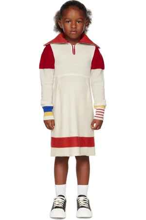 Ligne Noire Kids Off- & Red Funnel Neck Dress