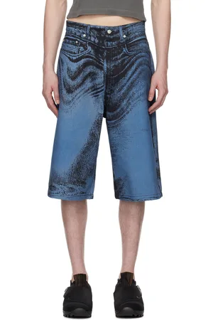 Camper Black & Blue Distorted Print Denim Shorts