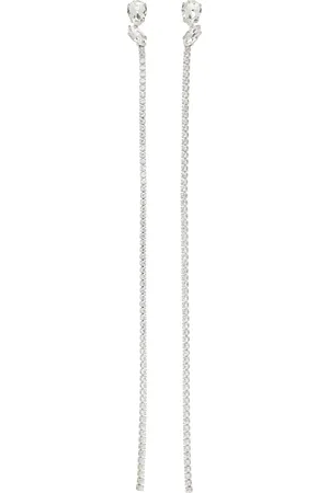Jil Sander Silver Crystal Chain Drop Earrings