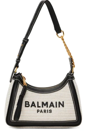 Balmain Beige Raffia B-Army Shoulder Bag