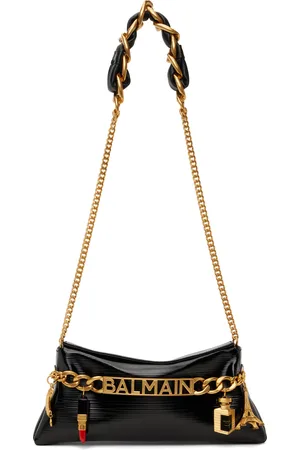 Balmain Black 1945 Soft Striped Patent Leather Bag