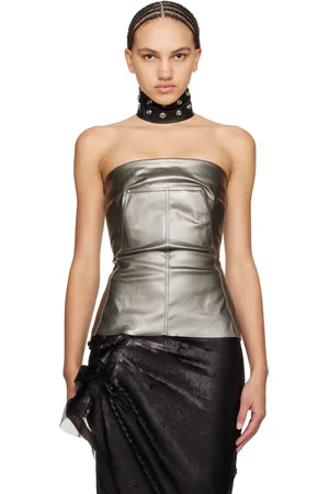 Rick Owens Gunmetal Coated Denim Tube Top