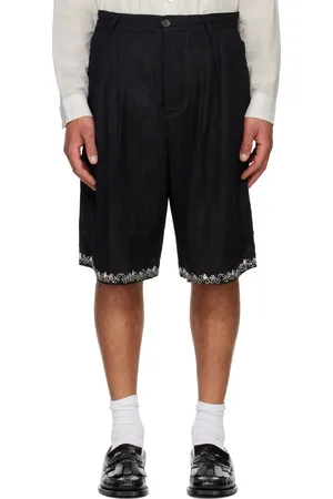 Kartik Research Black Linen Pleated Shorts