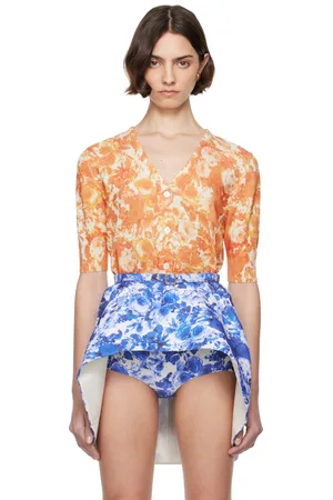 Bally Orange Rosengarten Print Cardigan