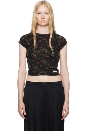 Alexander Wang Black Floral-Print Scoop Neck T-shirt