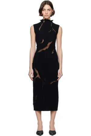 Alexander McQueen Black Distressed Detail Knit Midi Dress