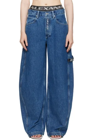 Alexander Wang Blue Wide Logo Elastic Prestyle Rounded Jeans
